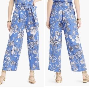 J. Crew 100% Linen Wide Leg Tropical Toile Bird Pants Sz 2